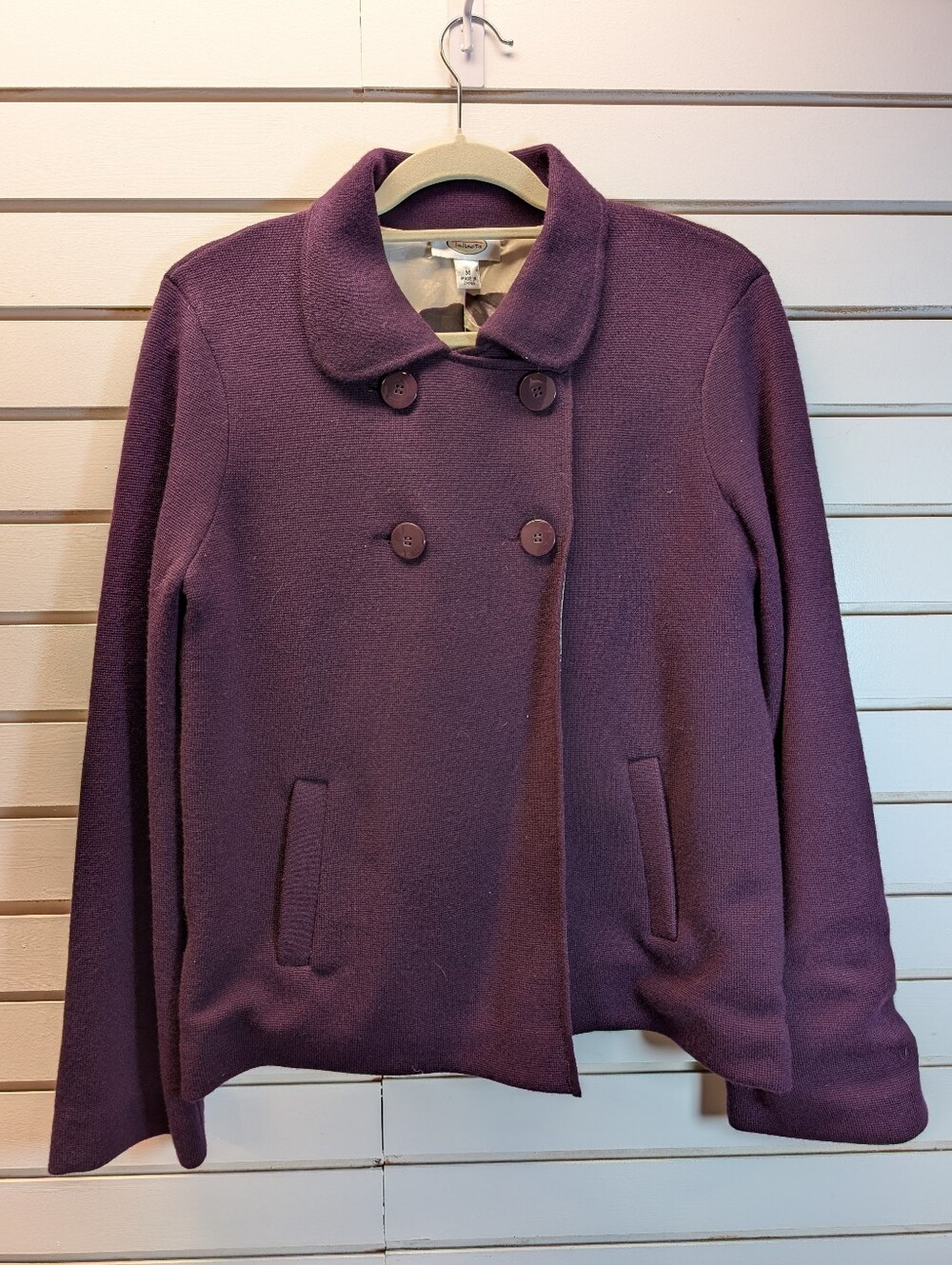 Talbots 100% Merino Wool Knit Double Breasted Blazer/Sweater Med.  Plum NWT